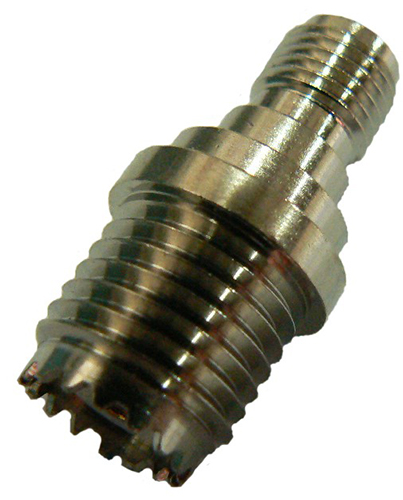 Mini UHF female to SMA female straight inter-series adaptor, 50 Ohms – tri-metal plated